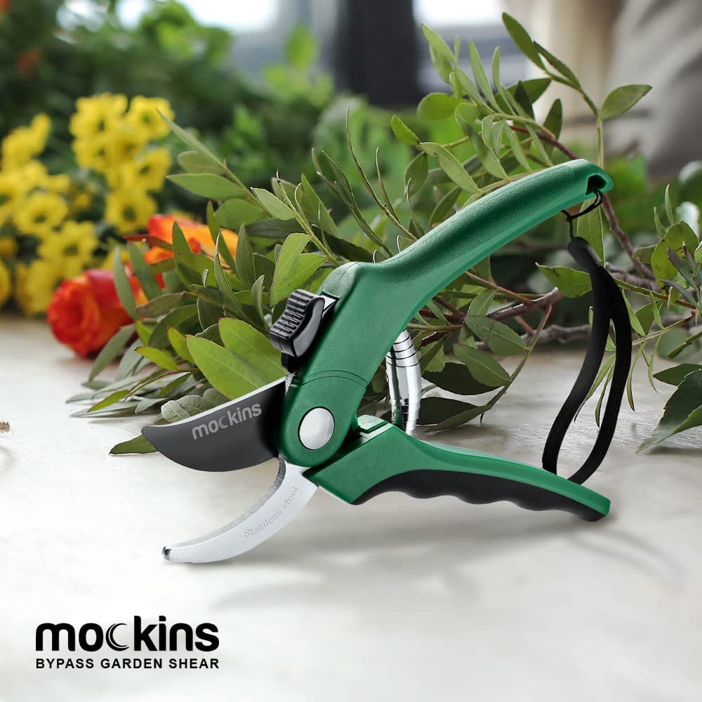 Mockins Professional Stainless Steel Heavy-Duty Black Garden Anvil Pruning Shears