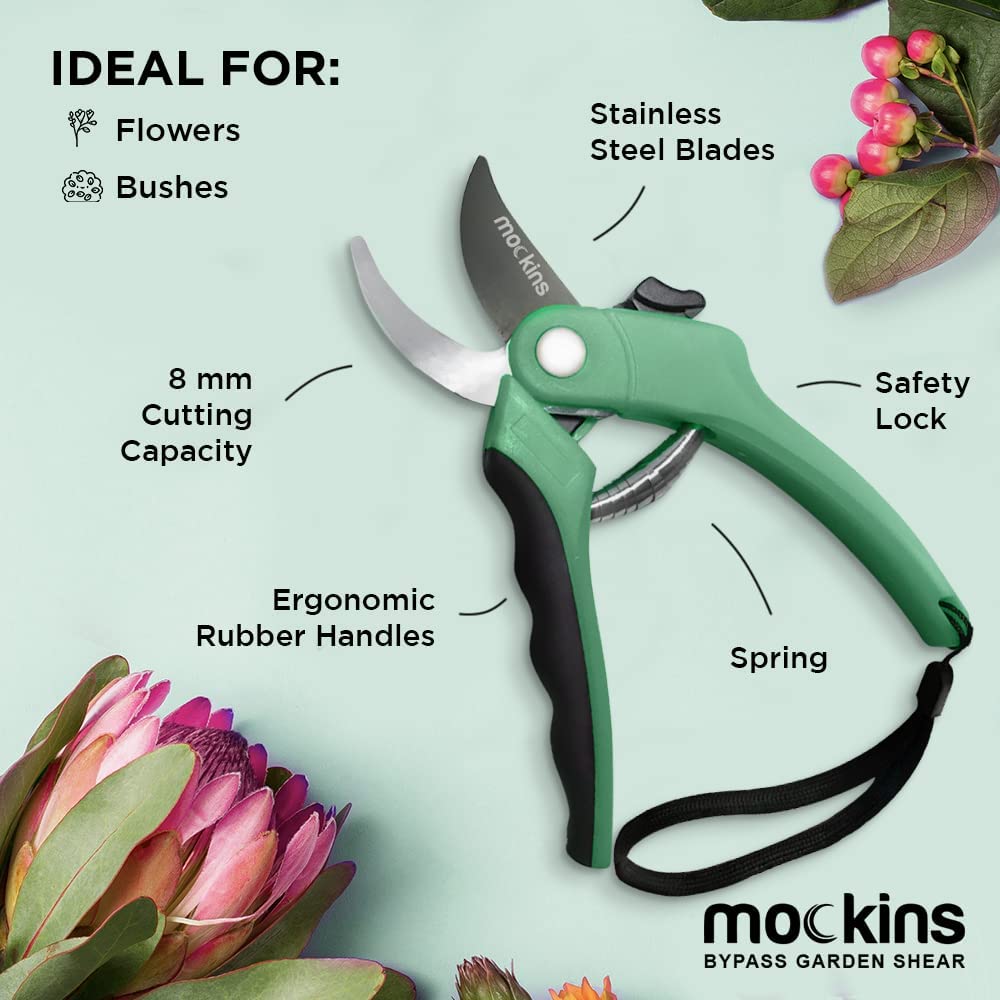 Mockins Professional Stainless Steel Heavy-Duty Black Garden Anvil Pruning Shears